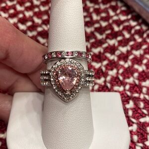 Elegant Silver and Pink Gemstone Ring Set